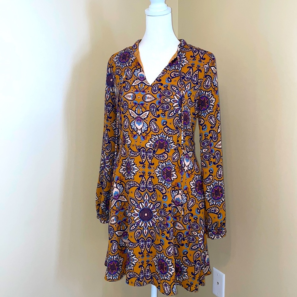Everly Mustard Boho Floral Pattern Dress
